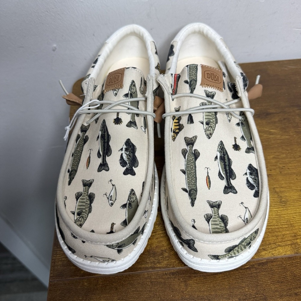 Hey Dude Wally Fish Lure Slip On Shoes Men's Size US 10 White - Picture 3 of 7